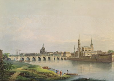 Vista de Dresde desde la parte occidental de la nueva ciudad (con la Frauenkirche, iglesia protestante, Puente de Augusto y la catedral) grabado por Christian Gottlob Hammer de Gottlob Thormeyer or Thormeier